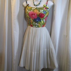 60s 50s Green Floral Party Summer Dress